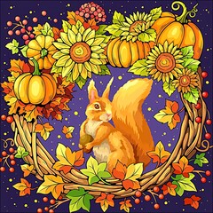 Harvest background with pumpkin and bunny