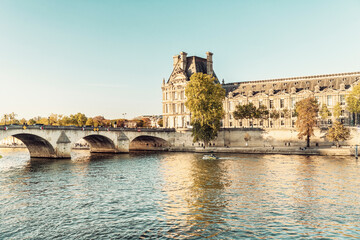 France, Ile-De-France, Paris, Pont du Carrousel and Musee du Louvre