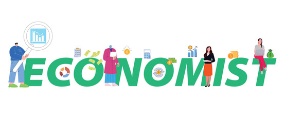 Economist analyst business finance calculate economics corporate profit professional job illustration