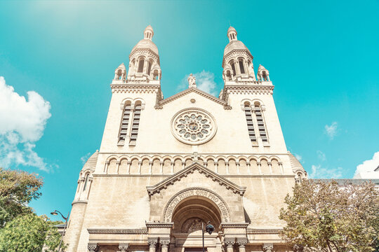 France, Ile-De-France, Paris, Facade of St. Annes Church in the Butte-aux-Cailles