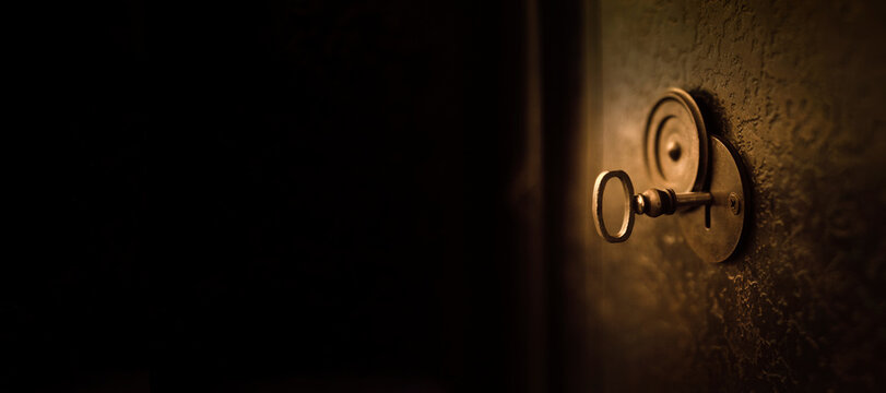 Key & keyhole banner, free space for text,  keep secrets  concept