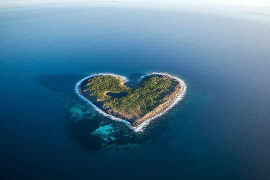 A heart-shaped island located in the vast ocean. Generative AI