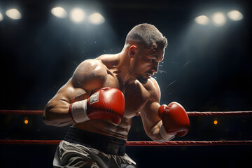Weißer Boxer im Infight, Boxkampf, Wettbewerb, erstellt mit generativer KI - obrazy, fototapety, plakaty