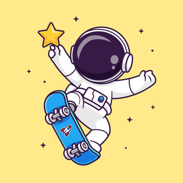 Cute Astronaut Playing Skateboard With Star Cartoon Vector 
Icon Illustration Science Sport Icon Concept Isolated Premium
Vector. Flat Cartoon Style
