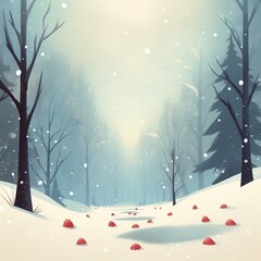 Winter landscape in forest with white snow 