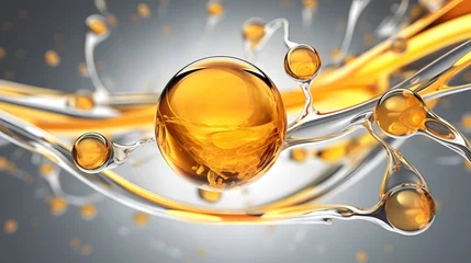 Foto op Plexiglas Cosmetic Essence oil Liquid drop with molecule background, © Lucky Ai