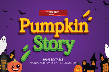 3d text effect editable Pumpkin story Halloween with bat vector and blue dark background for banner, poster or greeting card party in October vector template