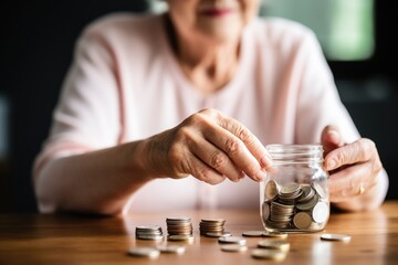 woman counting coins from a jar
