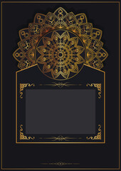 black background mandala Decorated with gold border, size A4