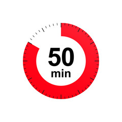 Stopwatch 50 minutes timer clock icon. Countdown timer. Different uses such as preparation time, cosmetic or chemical application time, waiting time. Vector illustration