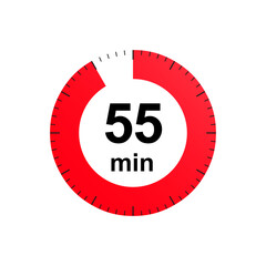 Stopwatch 55 minutes timer clock icon. Countdown timer. Different uses such as preparation time, cosmetic or chemical application time, waiting time. Vector illustration