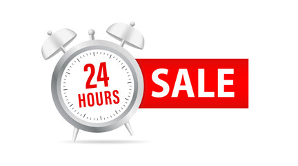 24 hours sale banner. Timer icon. Time remaining special offer promotion. Icon banner for time discount announcement marketing element. Vector illustration