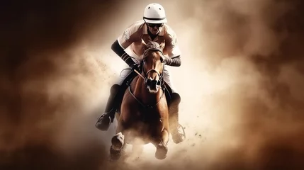 Foto auf Acrylglas Jokey riding a brown horse while practice polo sport  © nanihta