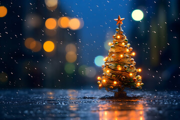 christmas tree decorations, santa claus with gifts, snowman in the snow, christmas gift boxes	