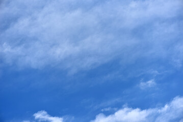 Fototapeta premium White clouds on a blue sky. Clusters of white clouds of various shapes. round and soft white clouds
