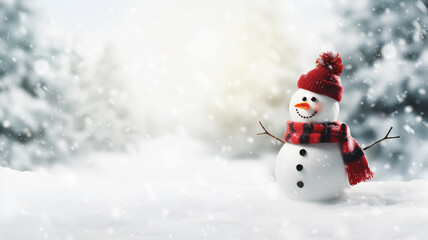 Naklejka na ściany i meble A Smiling Snowman on a Winter Snowy Day.