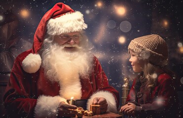 Santa Clause, Christmas Eve, magical scene, Generative AI
