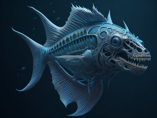 Fototapeta premium Biomechanical fish monster. Digital illustration.