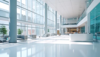Interior of a modern office building. 3d rendering mock up - obrazy, fototapety, plakaty