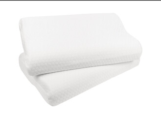 Orthopedic pillow on white background. Physiotherapy concept. Soft comfortable pillow. Orthopedic...