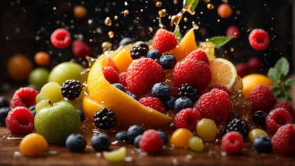 Photo fruits vibrant and colorful image of juicy fruits juice fresh splash water 5 - obrazy, fototapety, plakaty