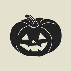 Dark, blackpumpkin. Hand drawn modern Vector illustration. Isolated design element. Halloween, spooky, jack-o-lantern.