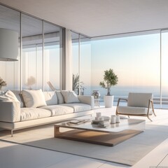 Fototapeta premium Minimalist style interior design of modern living room.
