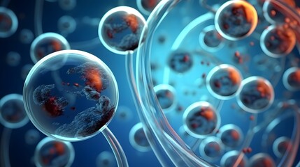 Human cell or Embryonic stem cell microscope background. - obrazy, fototapety, plakaty