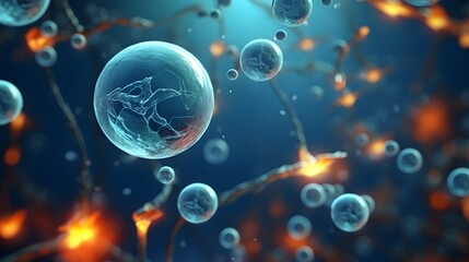 Human cell or Embryonic stem cell microscope background. - obrazy, fototapety, plakaty