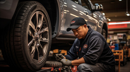Wheel Wizardry: A mechanic expertly aligning and balancing tires for optimal performance.