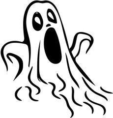 Halloween ghost vector cartoon illustration in black, scary ghost character
