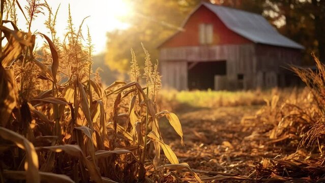 autumn morning in cornfield house