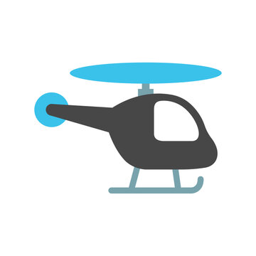 Helicopter vector icon. Isolated helicopter, which can hover in the air. Emergency transporting patients to a hospital, police or fire-fighting activity transport flat sign design.