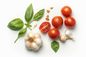Tomato garlic basil food. Sauce color cook. Generate Ai