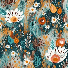 Boho floral seamless texture pattern