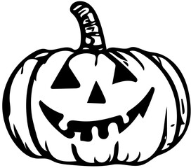 Jack o lantern halloween, black and white illustration of a Halloween pumpkin 