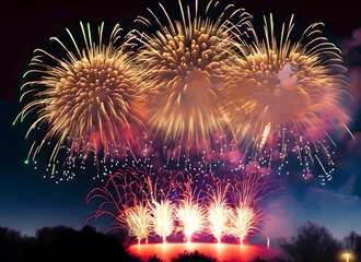 Fotobehang Celebrate Happy new year fireworks background. Generative Ai. © Patiya