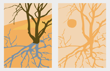 Rysunek wektorowy. Drzewo i jego cień. © ChemiQ