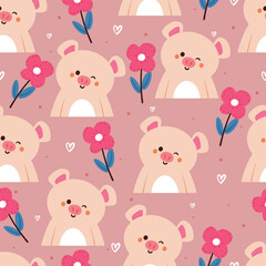seamless pattern cartoon pig and flower. cute animal wallpaper illustration for gift wrap paper