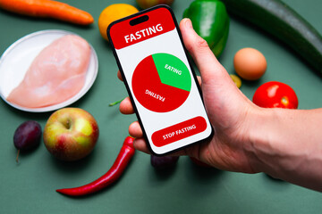 Intermittent fasting app on your smartphone screen. Losing weight by introducing eating windows