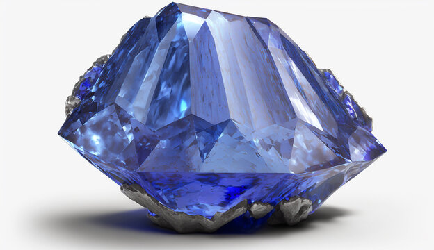 Bright raw blue tanzanite stone white background hd AI Generated image
