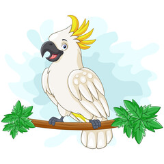 Cartoon cockatoo bird sitting on a tree branch © REYYARTS