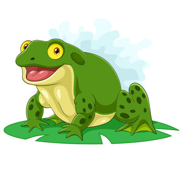 Cartoon bullfrog sitting on a leaf