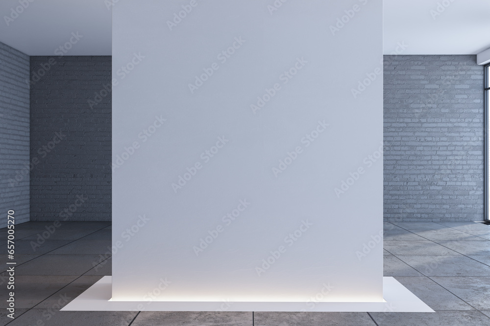 Aufkleber clean gallery warehouse interior with mock up place on concrete walls. 3d rendering.