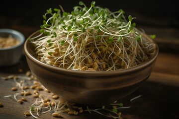Whole grain barley sprouts. Generative AI