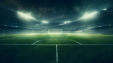 textured soccer game field with neon fog - center, midfield
