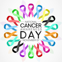 Cancer awareness day is observed every year on November 7, to raise awareness of cancer and to encourage its prevention, detection, and treatment. Vector illustration