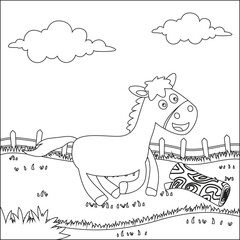 Vector illustration of flat cartoon bay horse isolated on white background, Funny vector illustration, Trendy children graphic with Line Art Design Hand Drawing Sketch Vector illustration For Adult An