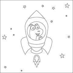 Vector illustration of Cute animal Astronaut Riding Rocket. Cartoon isolated vector illustration, Creative vector Childish design for kids activity colouring book or page.
