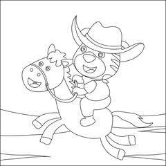 Vector illustration of Little cowboy riding a horse. Cartoon isolated vector illustration, Creative vector Childish design for kids activity colouring book or page.